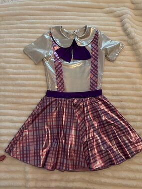 Metallic Silver and Purple Plaid figure skating/ dance Costume Dress